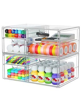 Acrylic Makeup Organizer Clear Storage Drawers Cosmetic Desk Bathroom 2 Pack